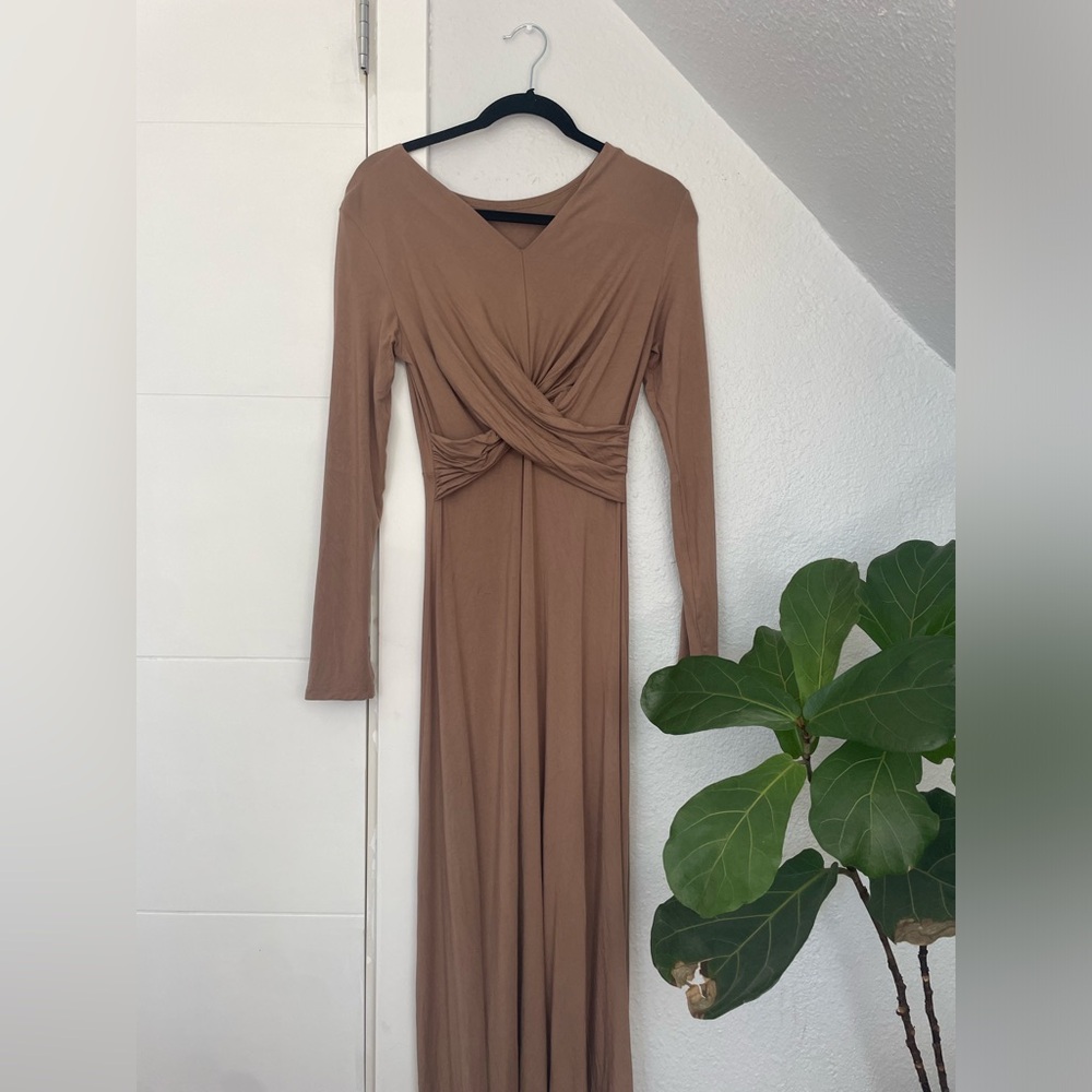 Light brown midi dress long sleeves